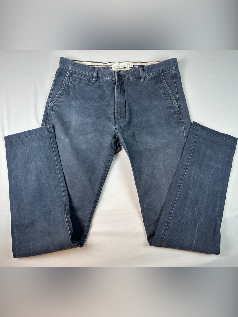 H&M Men's Straight Skinny Fit Casual Pants 34x32 Washed Navy